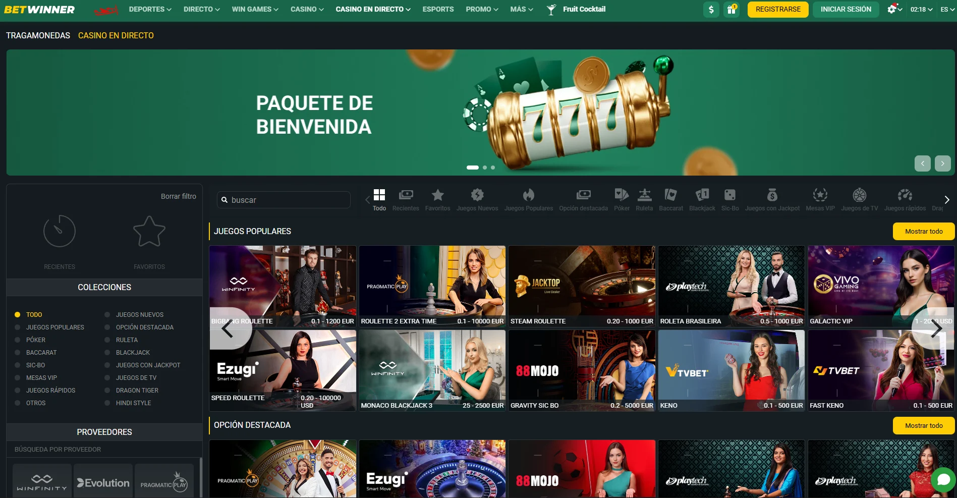 betwinner live casino